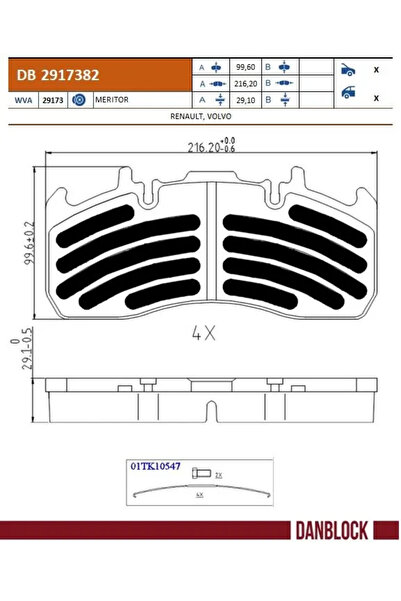 DANBLOCK Комплект спирачни накладки за дискови спирачки Renault Trucks D Volv...
