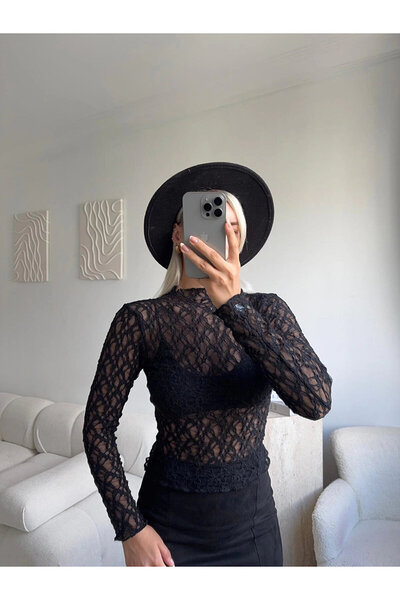 BE CHİC ΓΥΝΑΙΚΕΙΑ ΜΑΥΡΗ ΔΙΑΦΑΝΗ ΜΠΛΟΥΖΑ ΜΕ ΔΙΑΦΑΝΗ ΔΑΝΤΕΛΑ ΜΕ ΛΕΠΤΟΜΕΡΕΙΑ ΕΚΤΟΣΙΑΣΤΙΚΑ ΕΛΑΦΡΗ ΕΥΚΑΤΑΣΤΑΤΗ ΜΠΛΟΥΖΑ ΜΕ ΑΠΑΛΗ ΑΦΗ GE1009