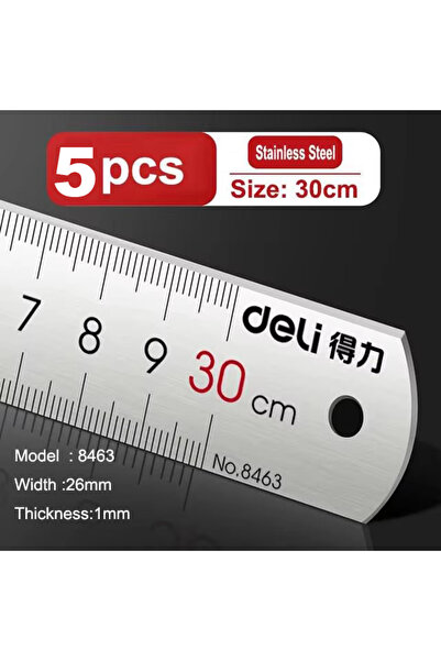 Deli 5 قطع - 30 سم مسطرة من الفولاذ المقاوم للصدأ 15/20/30 سم مسطرة معدنية مستقيمة للقياس الدقيق للمنزل والمدرسة