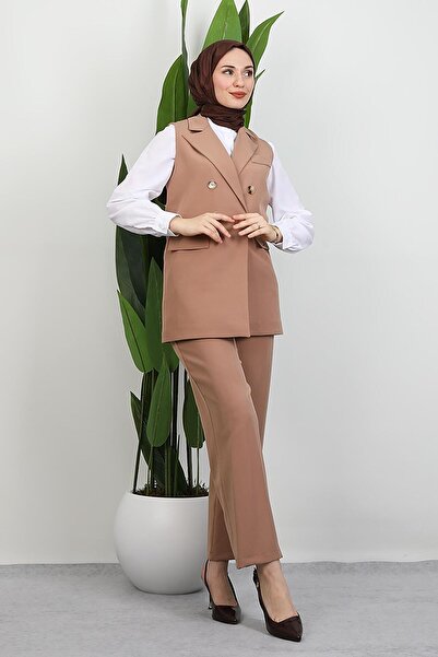 GİYZAMİLA Tomris Vest Set Set Sütlükahve