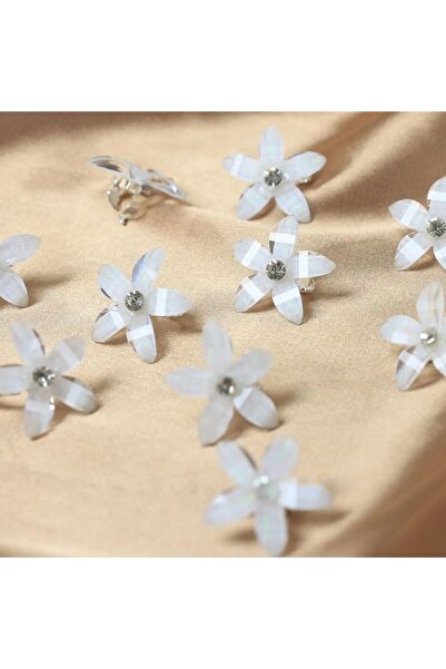 Choice مشبك شعر أبيض مكون من 10 قطع بأزرار شعر على شكل زهرة صغيرة مضفرة لتصفي...