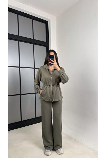 Gaus Khaki Buy Drawstring Cardigan Pants Two-Piece Modal Set Gaus-00571