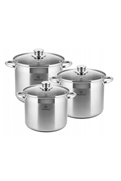 Kinghoff Set 3 oale din Inox cu capac sticla, 4.1l, 5.6l, 7.2l