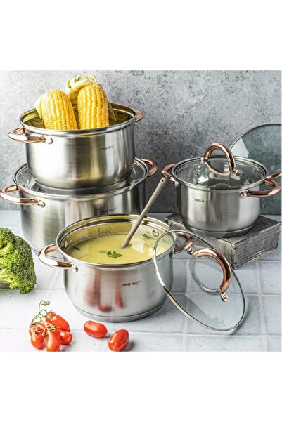 Kinghoff Set 4 oale cu capac, 16/18/20/24 cm, aurii, Kinghoff