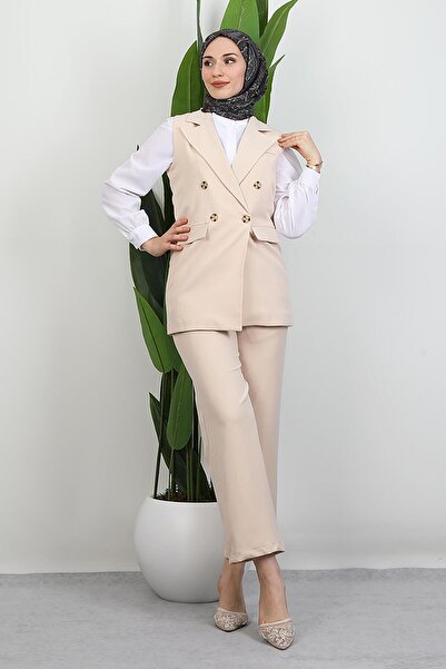 GİYZAMİLA Tomris Vest Set Set Cream