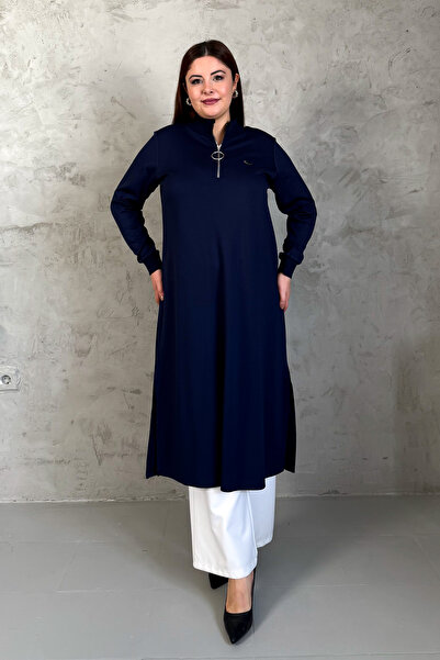 ModaPlaza Women's Collar Zippered Modal Long Tunic 7561