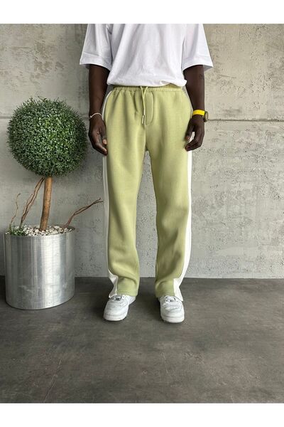 KağanKY Verde detaliu cu dungi tiv nefinisat Pantaloni de sport largi