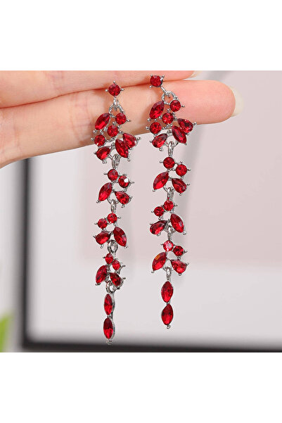 Choice ZT4340-أقراط نسائية من الألماس الكامل بشرابة طويلة على شكل سنابل قمح حمراء، قطعتان، بتصميم كلاسيكي، رائجة