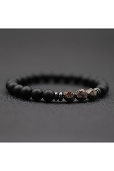 Choice سوار رجالي من أسبيكتور فاشون بحجر العقيق الأسود غير المنتظم مع خرز سود...