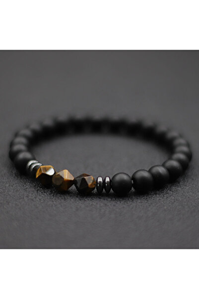 Choice سوار رجالي عصري من TigerEyesStone مصنوع من حجر العقيق الأسود غير المنت...