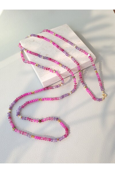 Abundo Madness no2 necklace made of jade, hematite and 925 silver plated with 14k gold, 123 cm