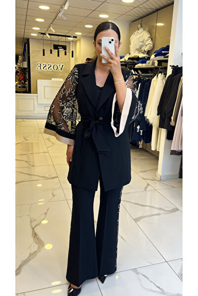 Vosse Moda İlgi Siyah Kolları Küpür Detaylı Takım