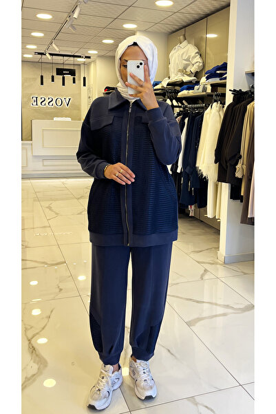 Vosse Tığ Triko Lacivert File Detaylı Takım