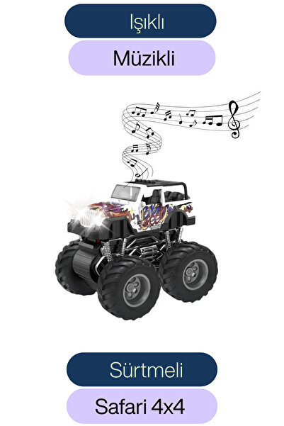 welcomein Oyuncak Sürtmeli Sesli ve Işıklı 4x4 Safari Jeep Araba 12 Cm Ayrıla...