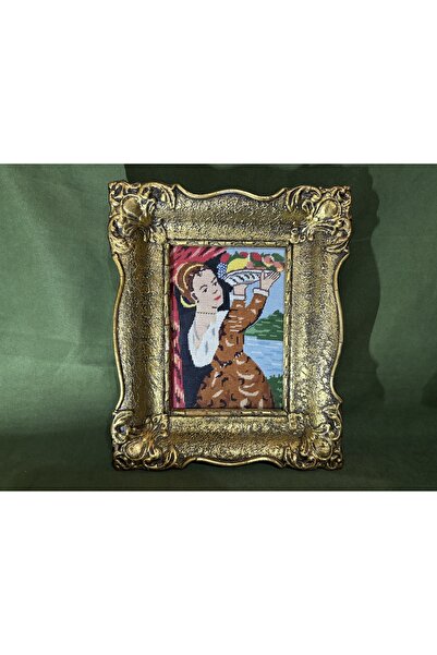 tayfuntufan antika koleksiyon Tablă de tapiserie europeană în cadru din lemn, dimensiuni 31,5 cm și 26 cm