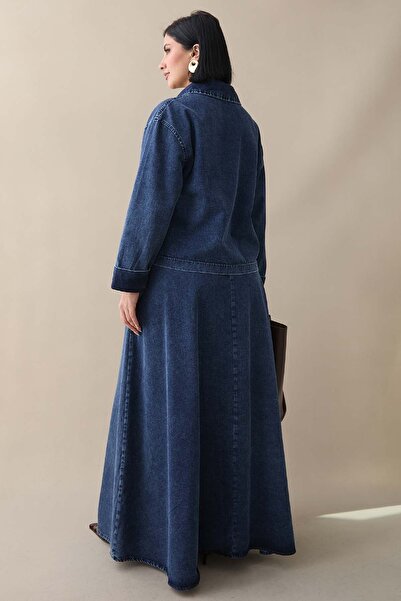 InStyle Джинсовий комплект з темно-синьою спідницею та застібкою-блискавкою на комірі