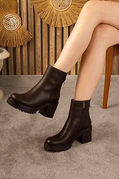 İmerShoes Cizme de zi cu zi pentru femei, cu fermoar, cu toc înalt, cu talpă tractor, căptușite cu blană 2401