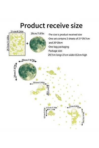 Generic 102-Piece Glow Astronaut Planet Wall Decals - Removable Kids' Bedroom/Living Room Stickers