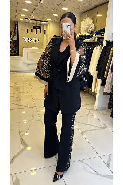 Vosse Moda İlgi Siyah Kolları Küpür Detaylı Takım