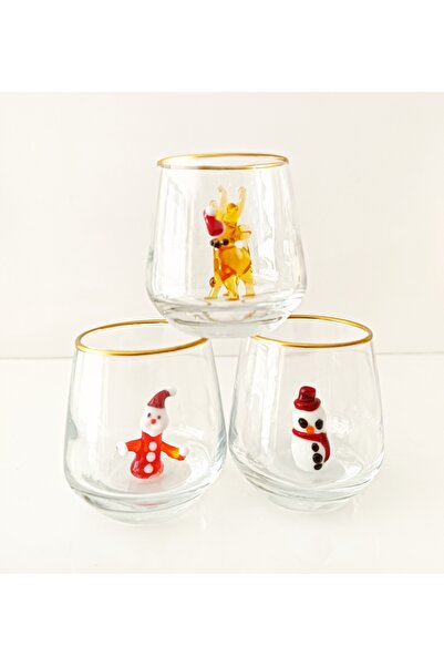 ADAMODART Santa Claus - Snowman - New Year's Deer Glass Figurine Gilded 3-Piece Coffee Side Water Glass