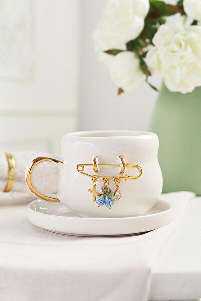 ada mia seramik Kişiselleştirilmiş Harf Charm Detaylı 24K Altın Dekorlu El Ya...