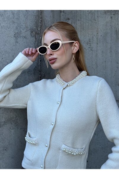 b buhari bykoc Soft Textured Pearl Knitwear Cardigan