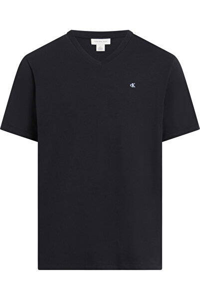 Calvin Klein Men Black Smooth Cotton Solid V-Neck T-Shirt