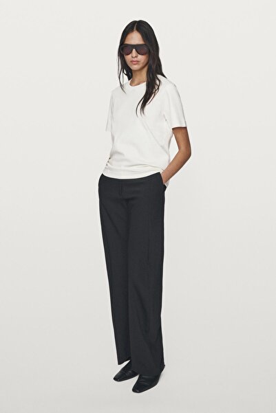 Massimo Dutti %100 pamuklu interlok bisiklet yaka t-shirt