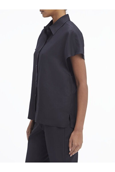 Calvin Klein Women Black Linen Blend Short Sleeve Shirt