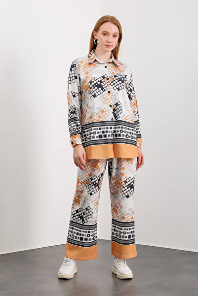 Hatun Atila Digital Printed Fine Knitted Knitwear Double Suit - 7470-32
