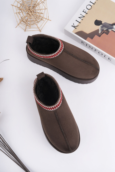 Freemax Γυναικείες παντόφλες Mini Sabo Home με ελαφριά ψηλή σόλα, εσωτερικά με γούνα, καφέ