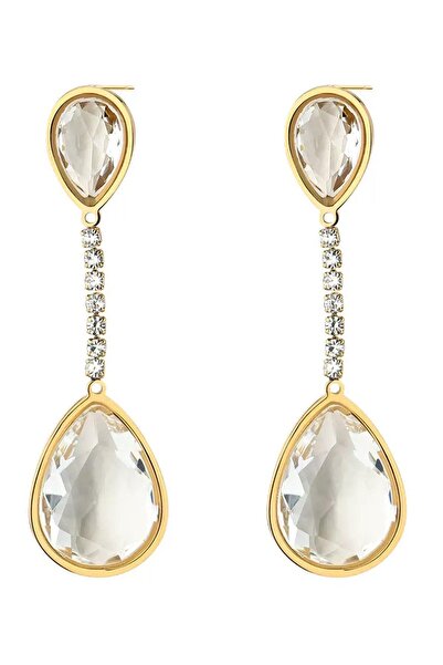 TAKIŞTIR Gold Color Stone Detailed Steel Earrings (Pair)