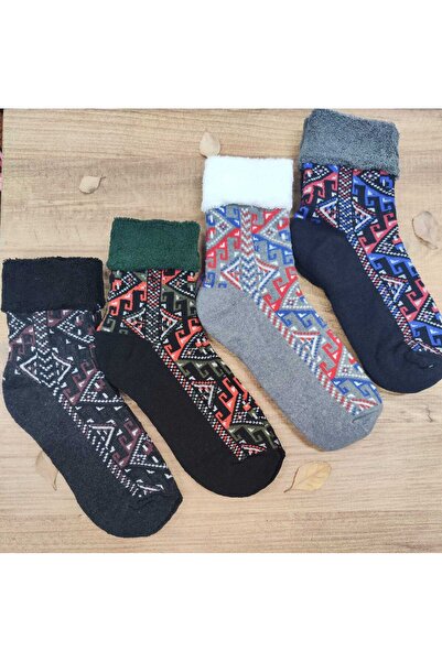 erceys 4 perechi de șosete de iarnă din bumbac cu model pentru femei