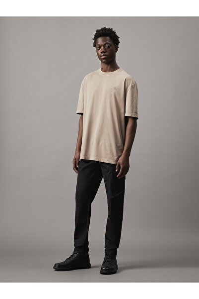 Calvin Klein Men Taupe Gray Washed Puff Print T-Shirt