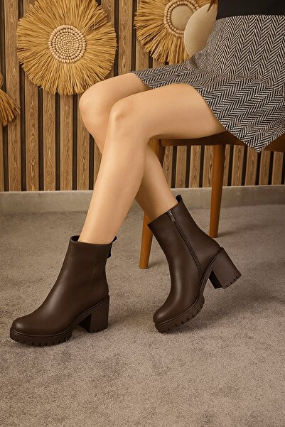 İmerShoes Cizme de zi cu zi pentru femei, cu fermoar, cu toc înalt, cu talpă tractor, căptușite cu blană 2401