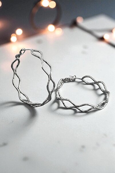 AXXION أقراط دائرية مموجة ذات ملمس فضي على الطراز البوهيمي