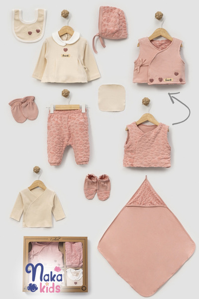 Naka Concept طقم خروج من المستشفى للفتيات الصغيرات من ليتل هارتس - 10 قطع