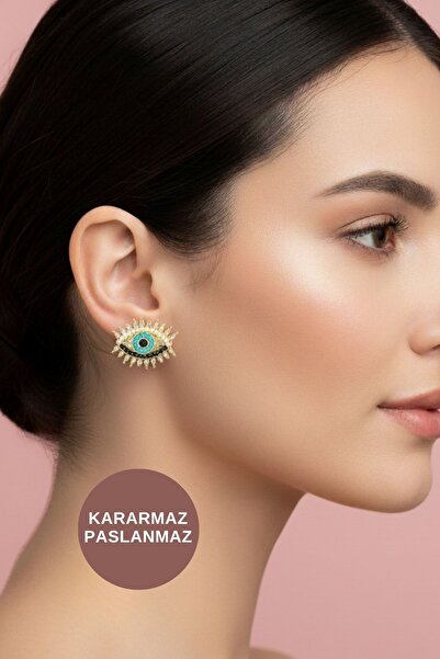 KAYOUBI Antialerjik Suya Dayanıklı Kararmaz Kadın Günlük Gece Düğün İncili Zirkon Taşlı Halka Göz Çelik Küpe