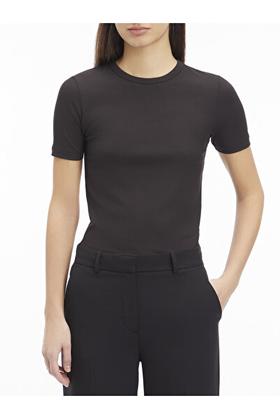 Calvin Klein Women Black Crew Neck Modal Rib Top