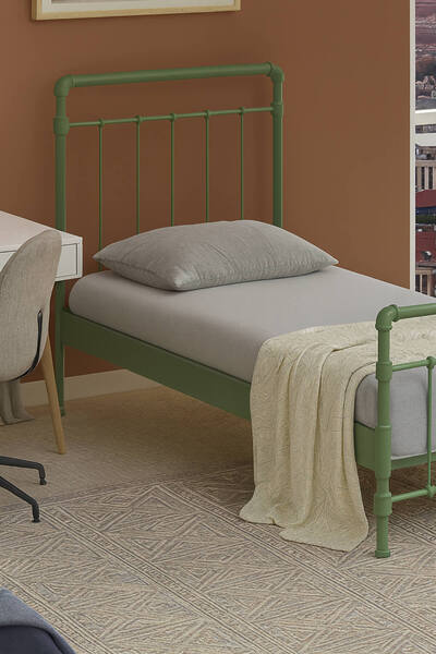 Unimet Odin Tek Kişilik Metal Karyola-Yeşil (AHŞAP LATALI)