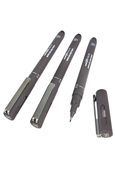 UNİ-BALL Uniball Pin Br Fine Line Brush Tip Pen Dark Gray (3 Pieces)