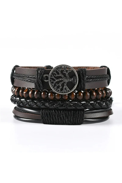 Choice 15 Vintage Cross Multi-Layer Beaded Wooden Beads Men's Bracelet Multi-...