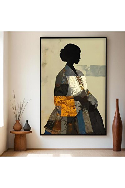 4gdran Abstract art canvas painting with a hollow brown frame