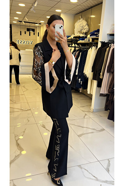 Vosse Moda İlgi Siyah Kolları Küpür Detaylı Takım