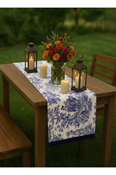 shopshop Navy Blue English Country Rustic Vintage 40 X 155 Tufted Table Runner for Dining Table Coffee Table Cover