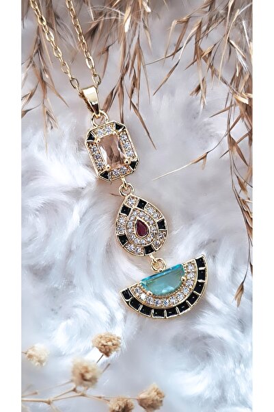 Serenity قلادة من الفولاذ بثلاثة أحجار شاكرا ملونة