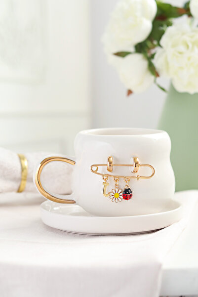 ada mia seramik Kişiselleştirilmiş Harf Charm Detaylı 24K Altın Dekorlu El Ya...