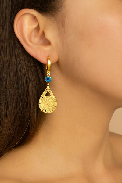 G Sport POLO Ataturk and Evil Eye Bead Detailed Colorfast Steel Earrings