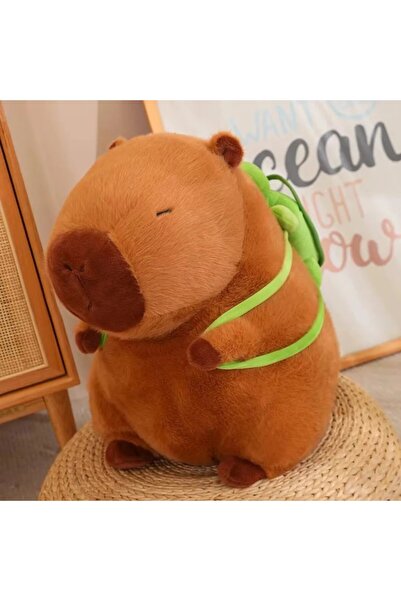 dalimag Brown Capybara Plush Toy 35cm with Green Backpack, soft and cute – perfect gift ABYZ™
