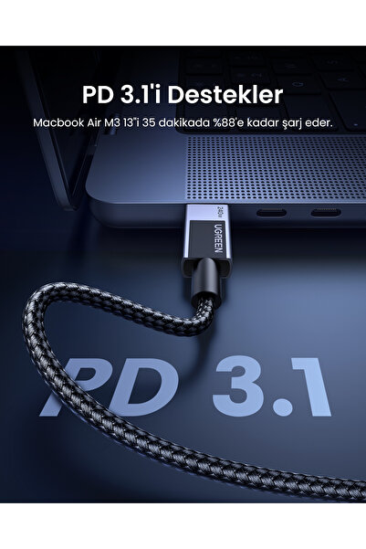 Ugreen USB-C to USB-C 240W PD Hızlı Şarj Kablosu, Uzay Girişi, 1m, 45067